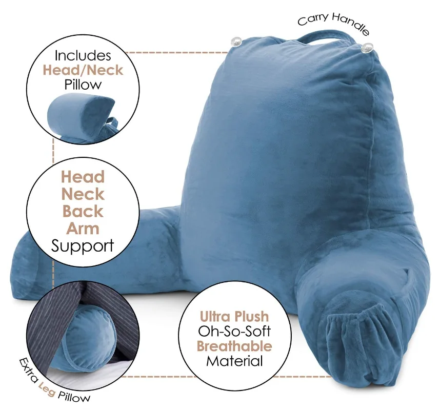 Reading Pillow, Large Back Pillow for Sitting Up in Bed, Memory Foam Back Support Pillow, Reading Pillows for Sitting in Bed, Sit Up Pillow for Bed with Arms and Pockets — product image 10