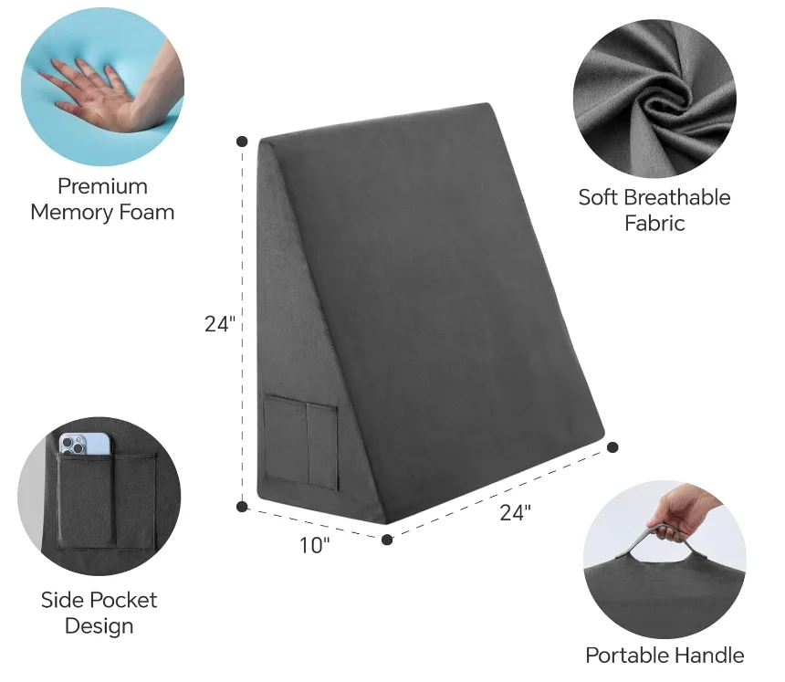 Wedge Pillow for Sleeping Bed Wedge Pillow for After Surgery Triangle Elevated Pillow Wedge for Acid Reflux Gerd Snoring Back Pain, Air Layer Removable Machine Wash Cover | Memory Foam Top — product image 3