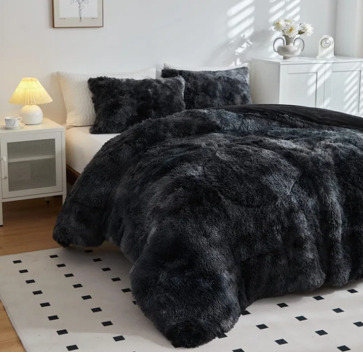 Faux Fur Plush Tie Dye Teal Comforter Set Fluffy Fuzzy Shaggy Bedding Set — product image 12