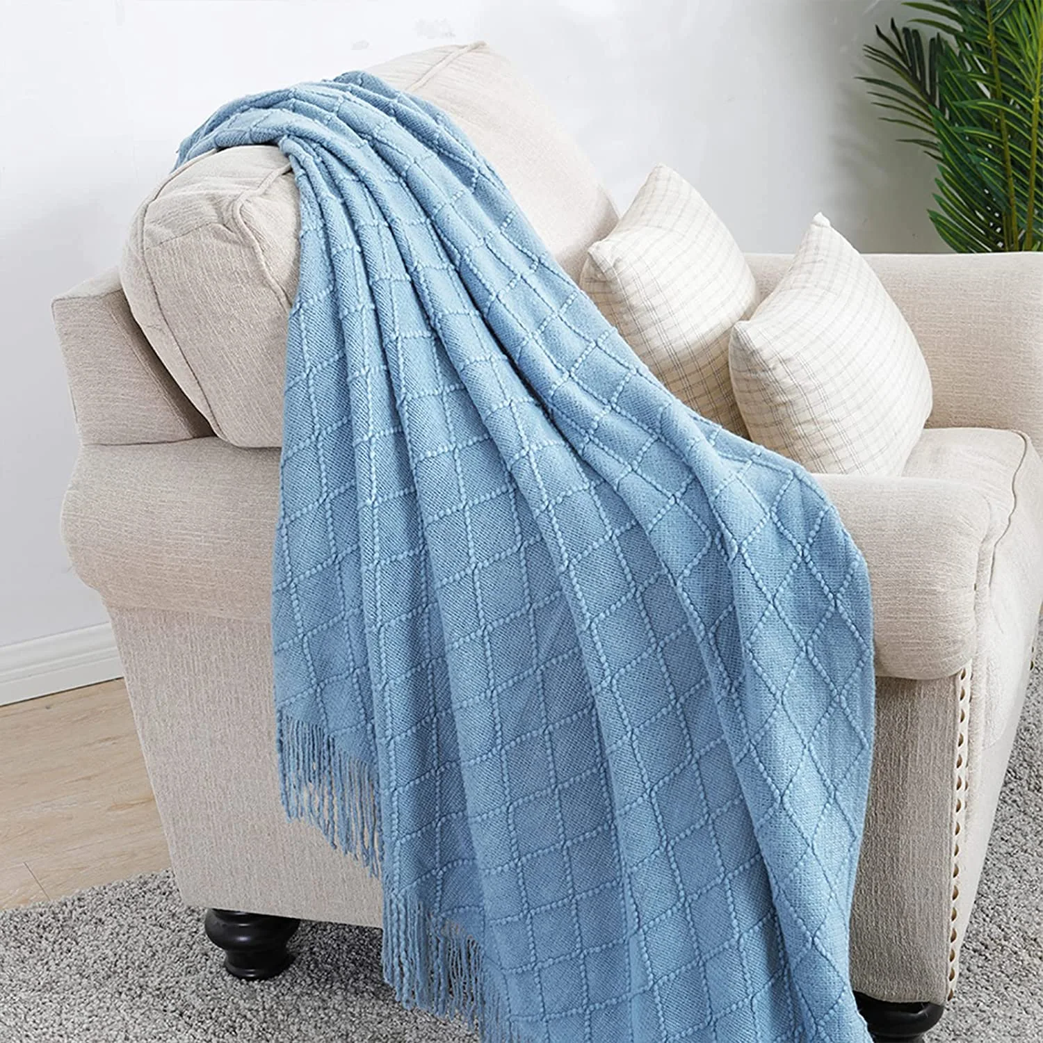 Throw Blanket- Textured Solid Soft Sofa Couch Decorative Knitted Blanket — product image 7