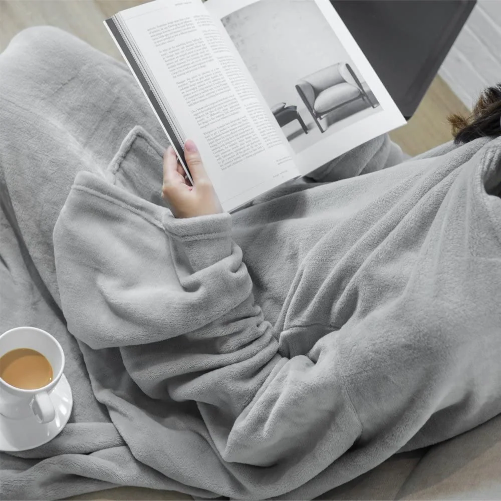 Extra Soft Wearable Fleece Blanket with Sleeves TV Blanket for Adult — product image 5