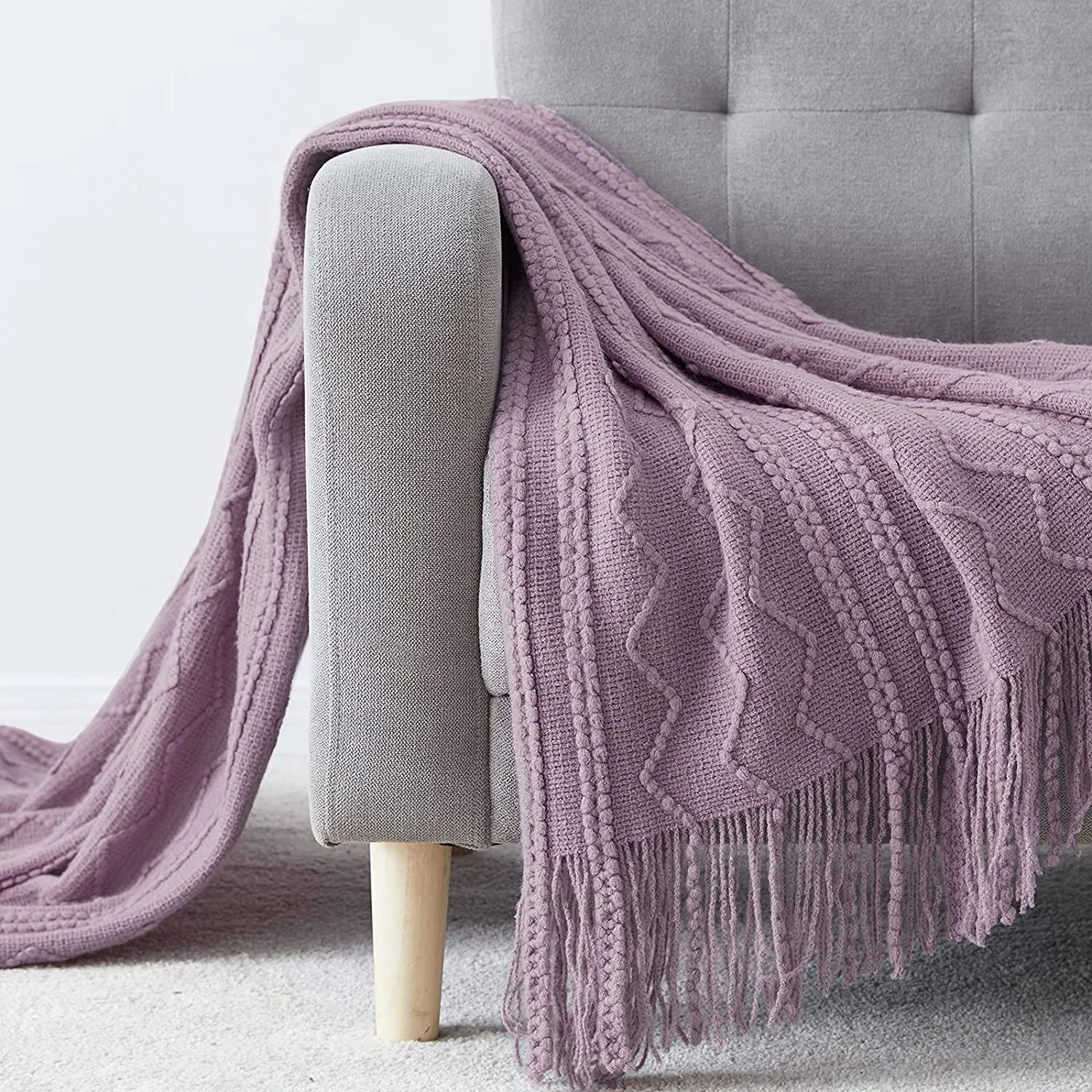 Throw Blanket- Textured Solid Soft Sofa Couch Decorative Knitted Blanket — product image 3