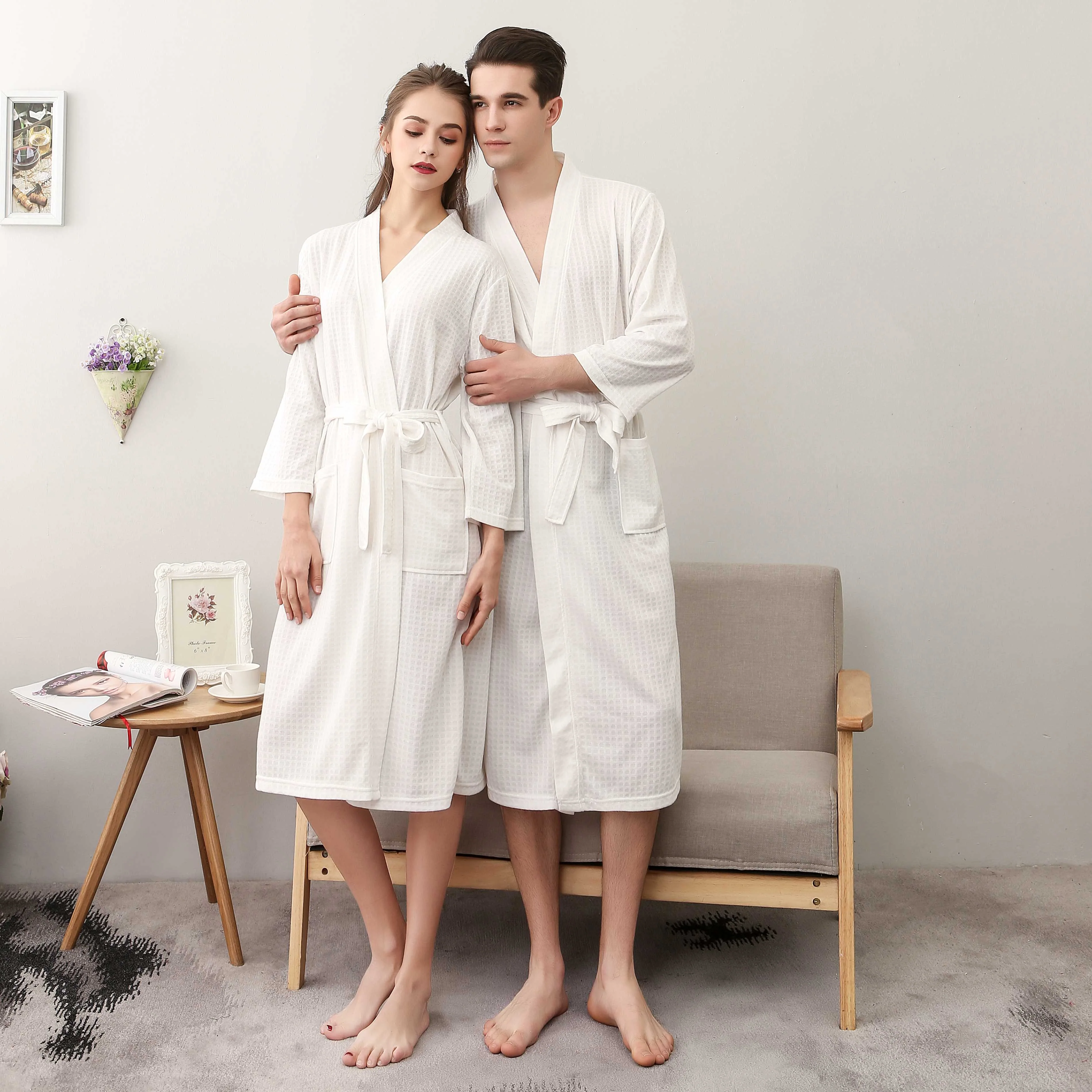 Waffle Knit Lightweight Kimono Spa & Bath Robes For Hotel — product image 6