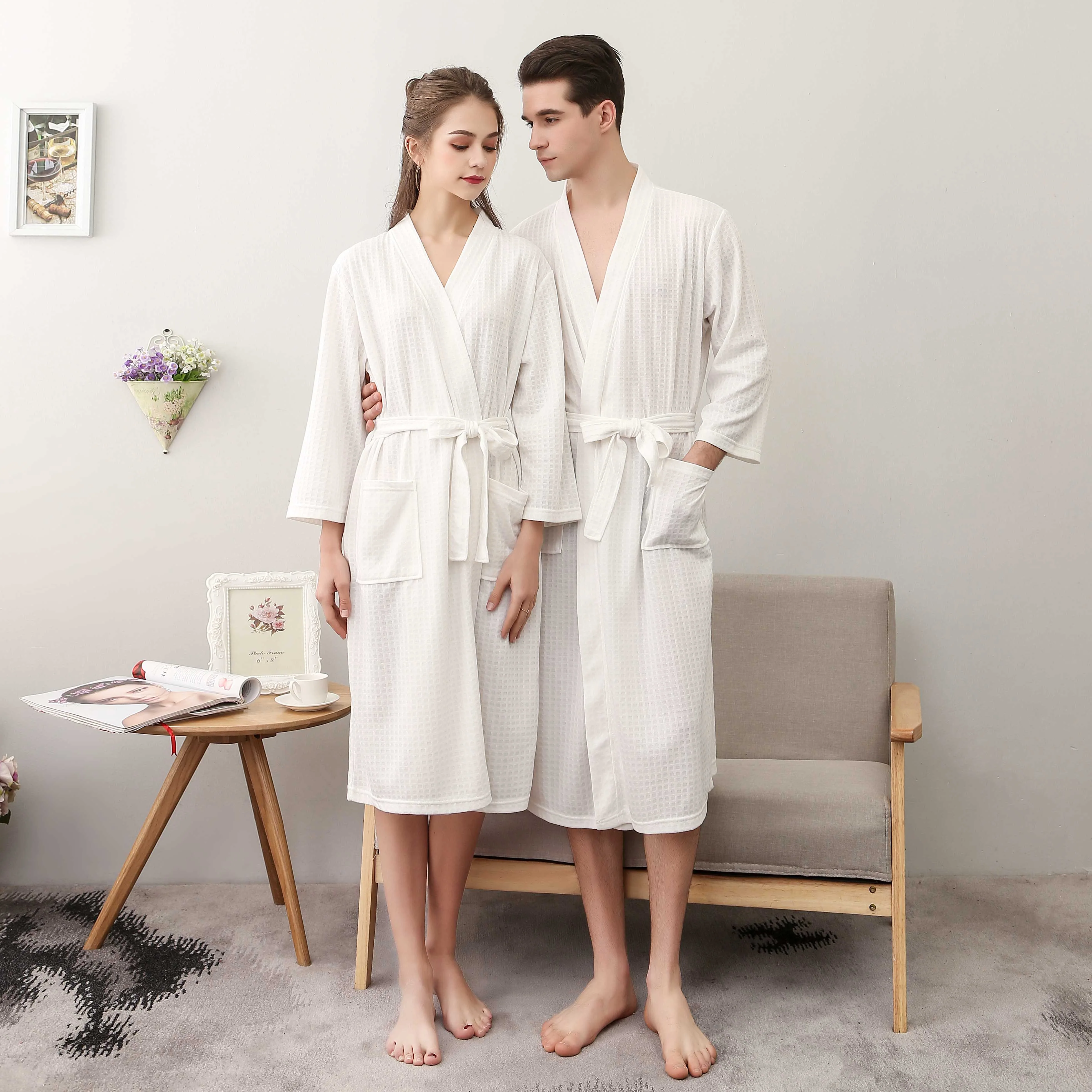 Waffle Knit Lightweight Kimono Spa & Bath Robes For Hotel — product image 7