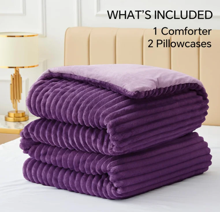 Fleece Comforter Set -Super Soft & Warm Fluffy Purple Bedding Set — product image 9
