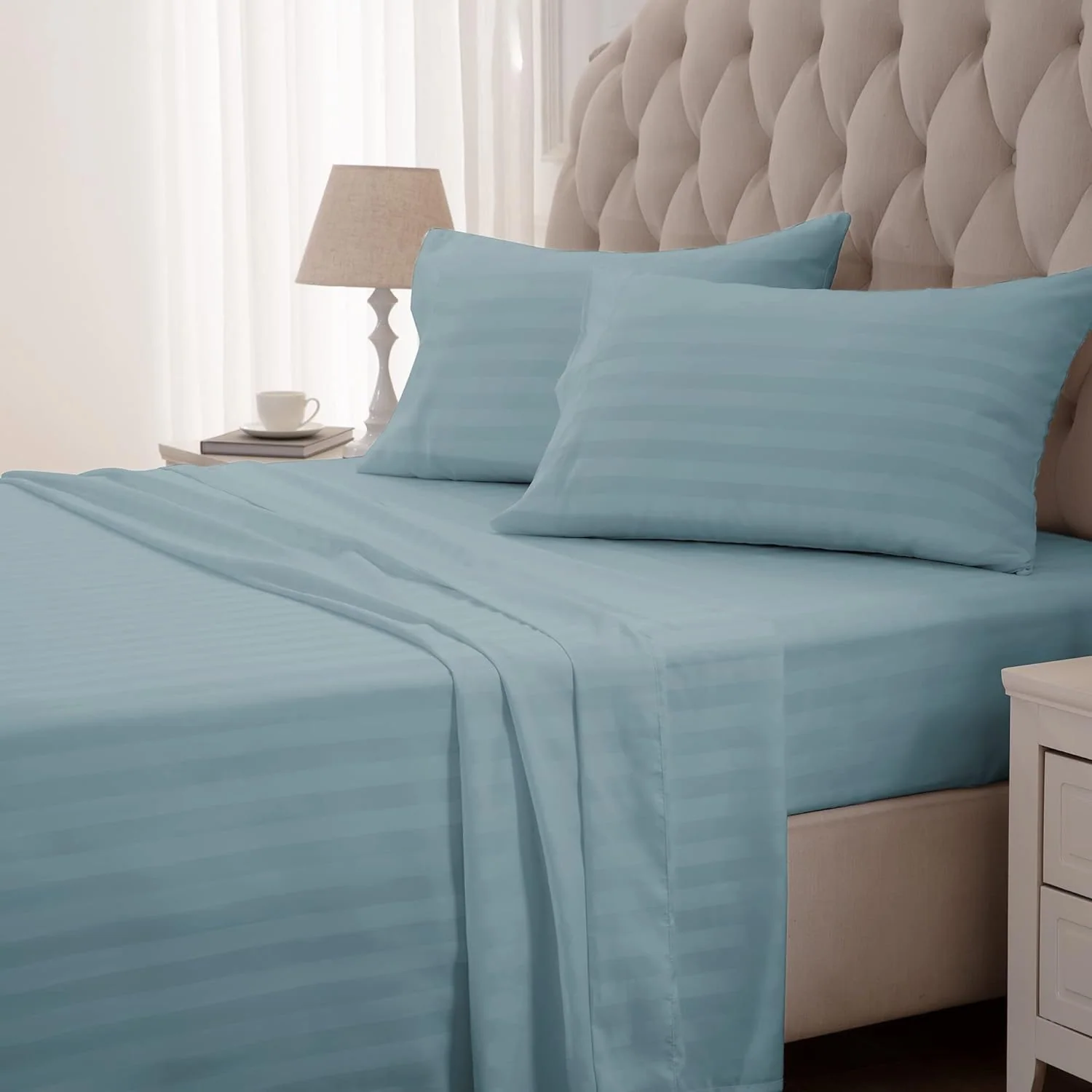 Soft Microfiber 4 Piece Stipe Emboss Bed Sheets with 15" Deep Pocket — product image 1