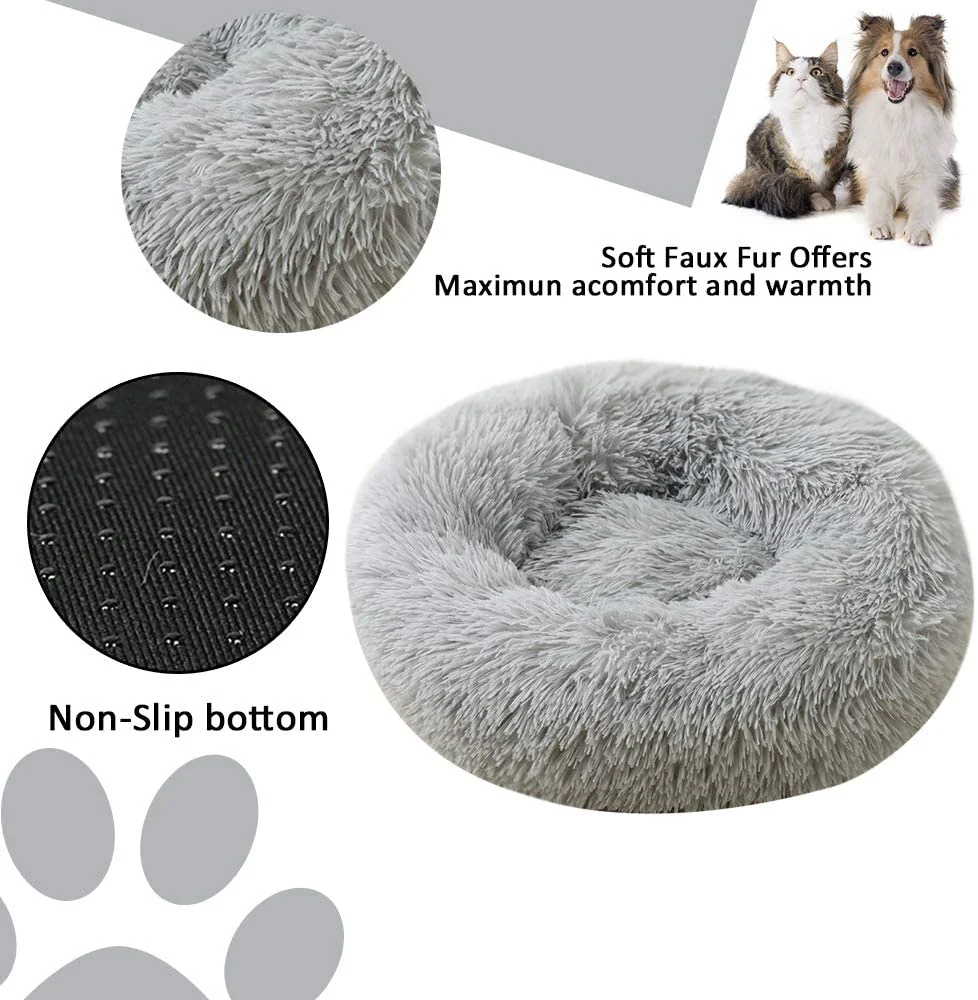 Small Dog Bed- Round Donut Washable Plush Fluffy Faux Fur Soft Cushion Beds — product image 5