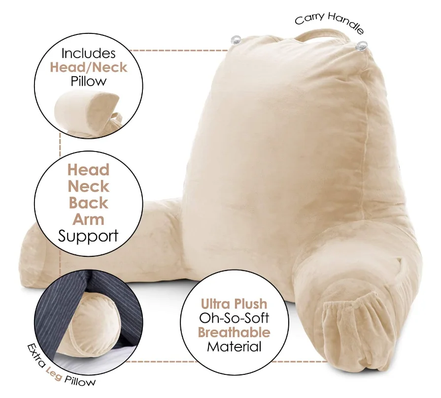 Reading Pillow, Large Back Pillow for Sitting Up in Bed, Memory Foam Back Support Pillow, Reading Pillows for Sitting in Bed, Sit Up Pillow for Bed with Arms and Pockets — product image 7