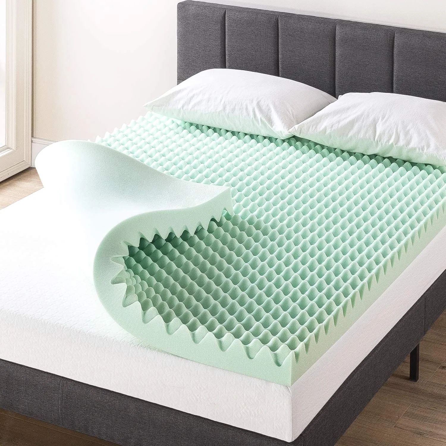 Egg Crate Memory Foam Mattress Topper with Calming Aloe And Lanvendar Infusion — product image 7