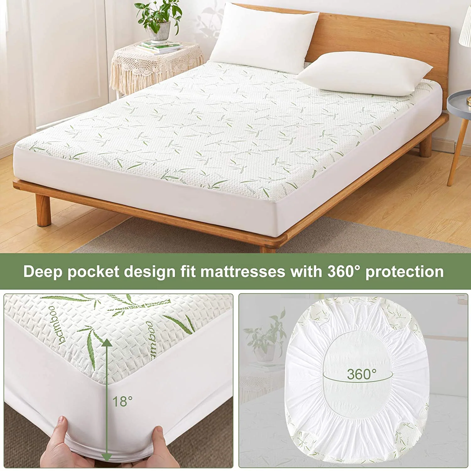 Waterproof Bamboo Mattress Protector-Non Noisy Breathable Ultra Plush Absorbent Extra Deep Fits — product image 9