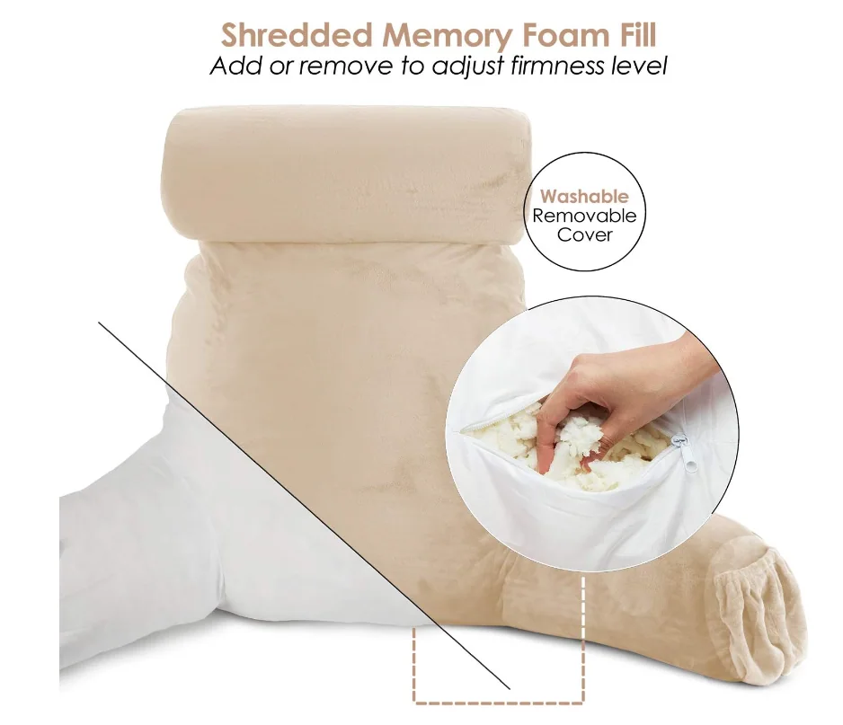 Reading Pillow, Large Back Pillow for Sitting Up in Bed, Memory Foam Back Support Pillow, Reading Pillows for Sitting in Bed, Sit Up Pillow for Bed with Arms and Pockets — product image 5