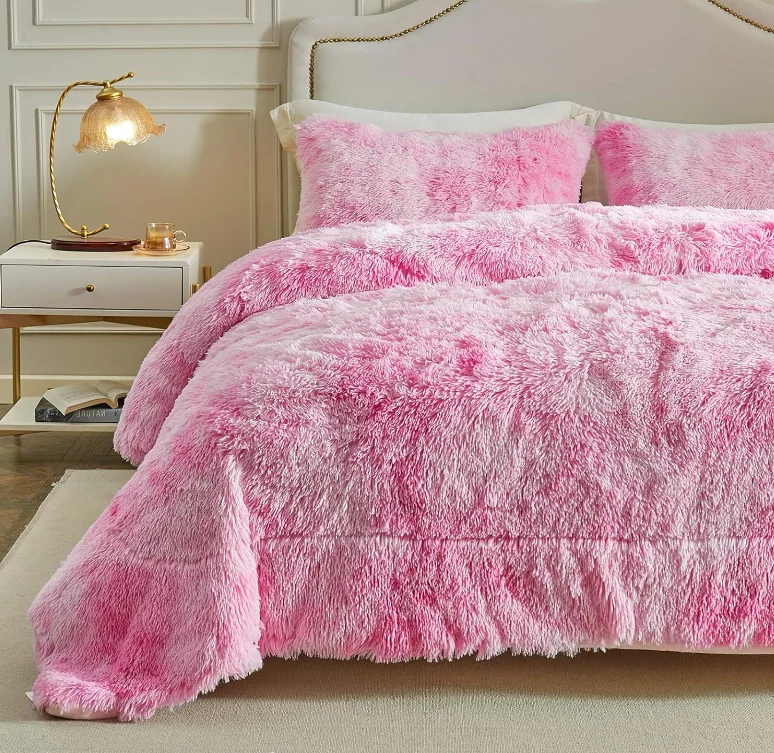 Faux Fur Plush Tie Dye Teal Comforter Set Fluffy Fuzzy Shaggy Bedding Set — product image 10