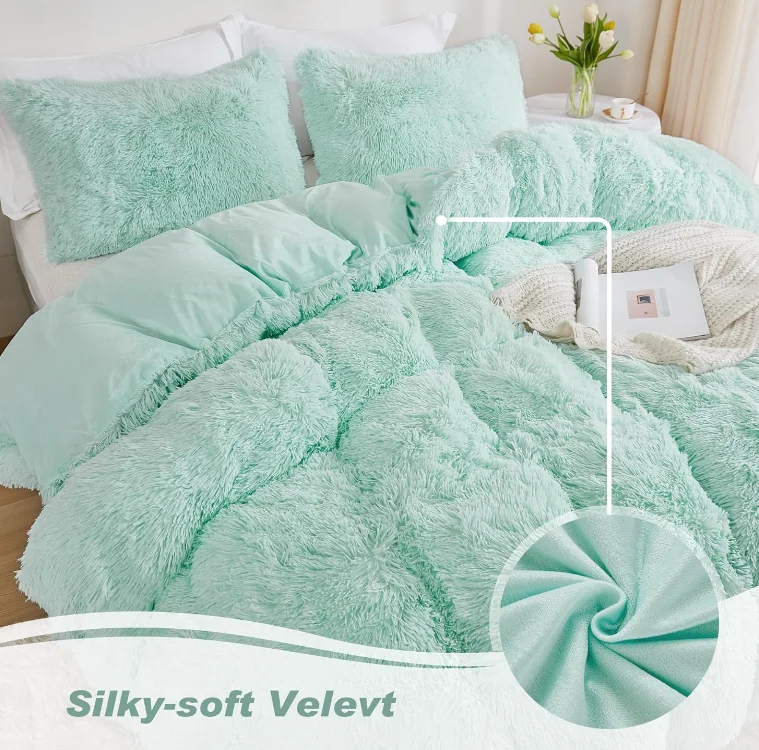 Soft Faux Fur Velvet Comforter Cover Luxury Fuzzy Plush Shaggy Bedding Sets 3 Pieces — product image 3