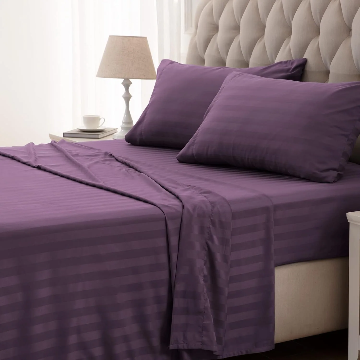 Soft Microfiber 4 Piece Stipe Emboss Bed Sheets with 15" Deep Pocket — product image 8