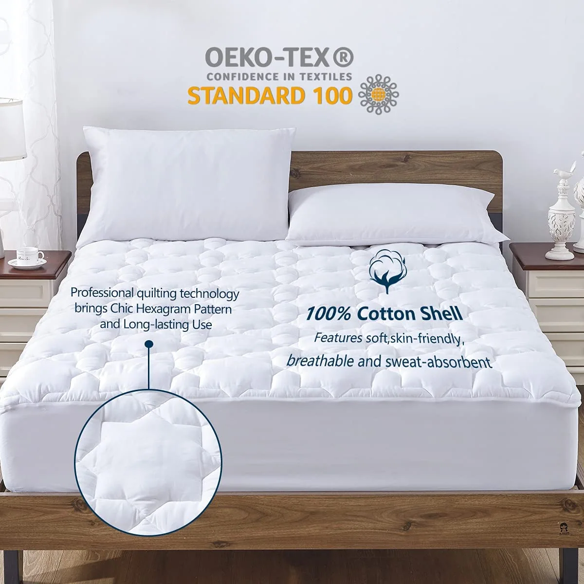 Mattress Pad Deep Pocket Non Slip Cotton Mattress Topper Breathable and Soft Quilted Fitted Mattress Cover — product image 3