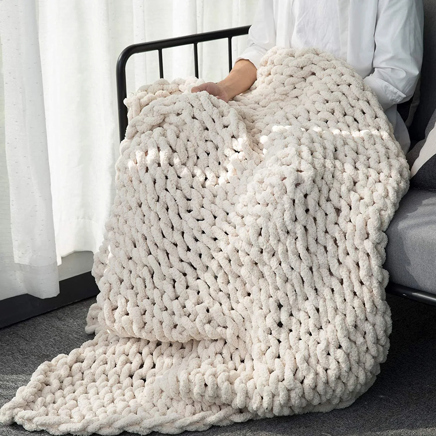 Chunky Knit Blanket -Luxury Weighted Knitted Soft Cozy Throw Blanket — product image 4
