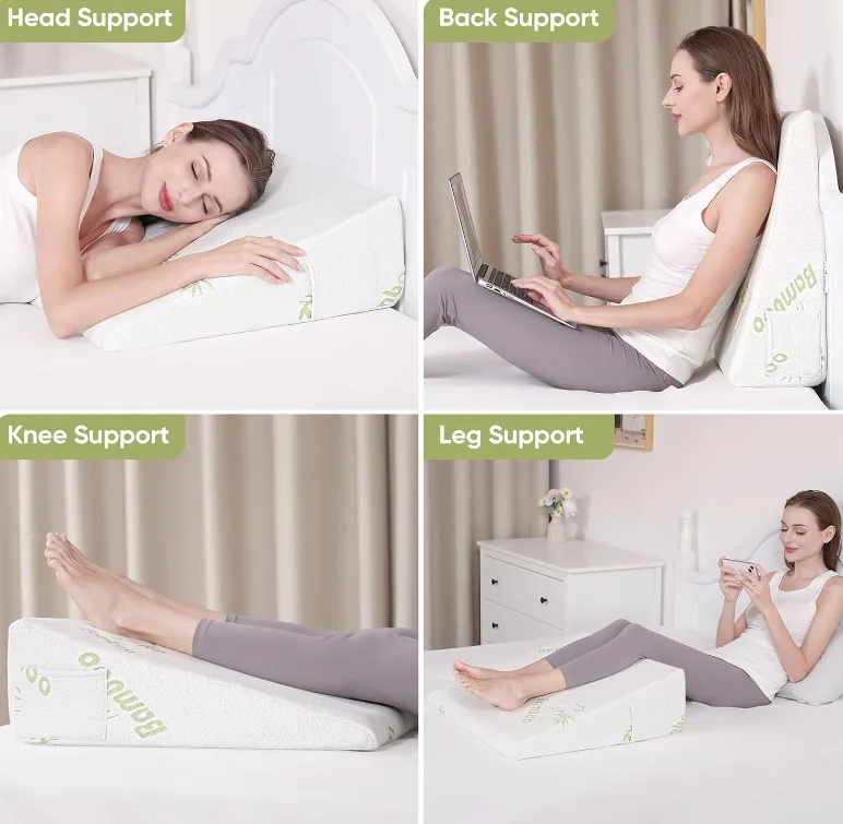 Wedge Pillow for Sleeping Bed Wedge Pillow for After Surgery Triangle Elevated Pillow Wedge for Acid Reflux Gerd Snoring Back Pain, Air Layer Removable Machine Wash Cover | Memory Foam Top — product image 7