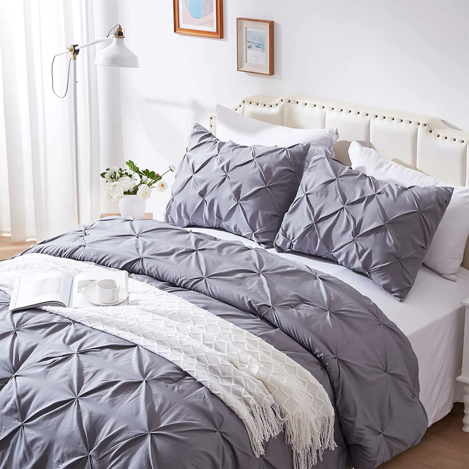 Pinch Pleat Comforter Set - Soft Microfiber Lightweight Down Alternative All Season 3 Pieces Comforters & Sets — product image 5