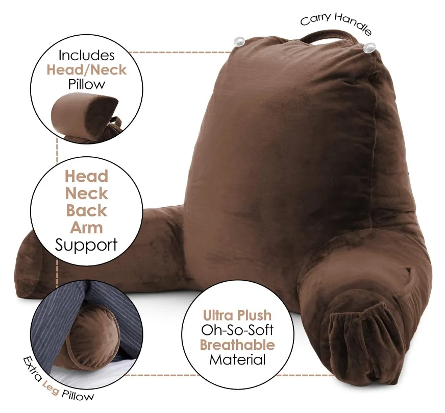 Reading Pillow, Large Back Pillow for Sitting Up in Bed, Memory Foam Back Support Pillow, Reading Pillows for Sitting in Bed, Sit Up Pillow for Bed with Arms and Pockets — product image 9