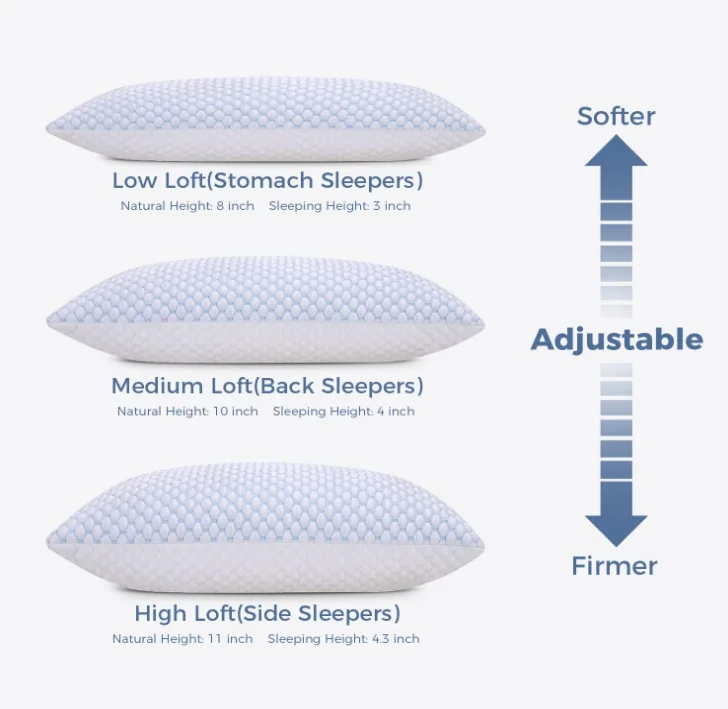 Colling Shredded Memory Foam Pillows Queen Size Set of 2, Cooling Pillows for Sleeping 2 Pack, Adjustable Loft Bed Firm or Soft Pillows for Side, Back, Stomach, Hot Sleepers — product image 4