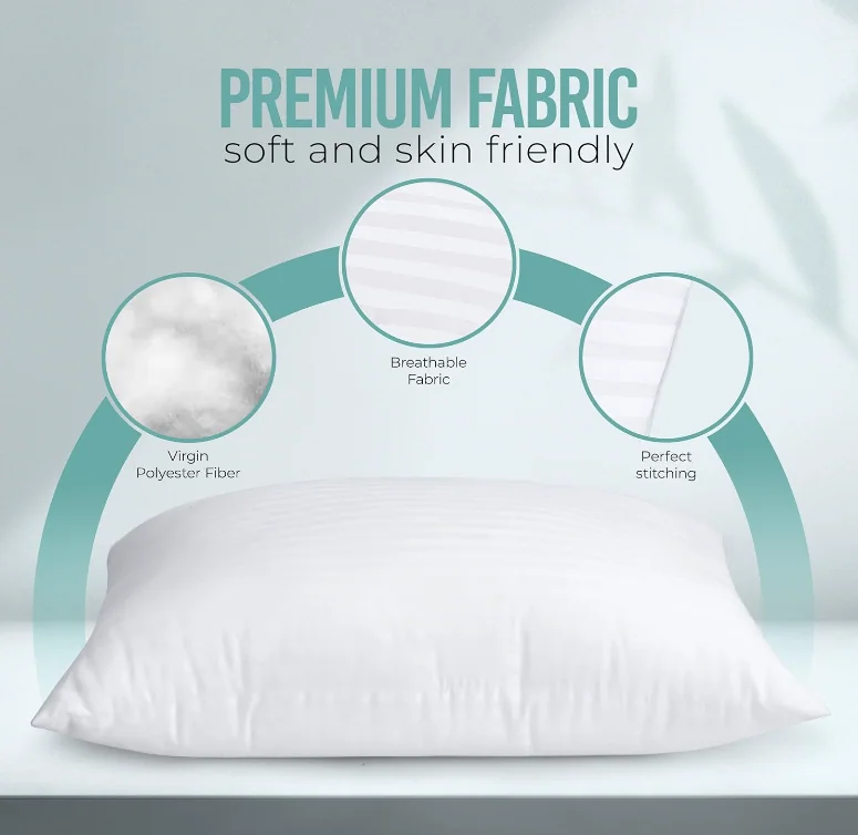 Down Alternative Microfiber Pillow -Hotel Quality Set of 2 - Filled for Back, Stomach, Side Sleepers, Breathable & Skin-Friendly — product image 6