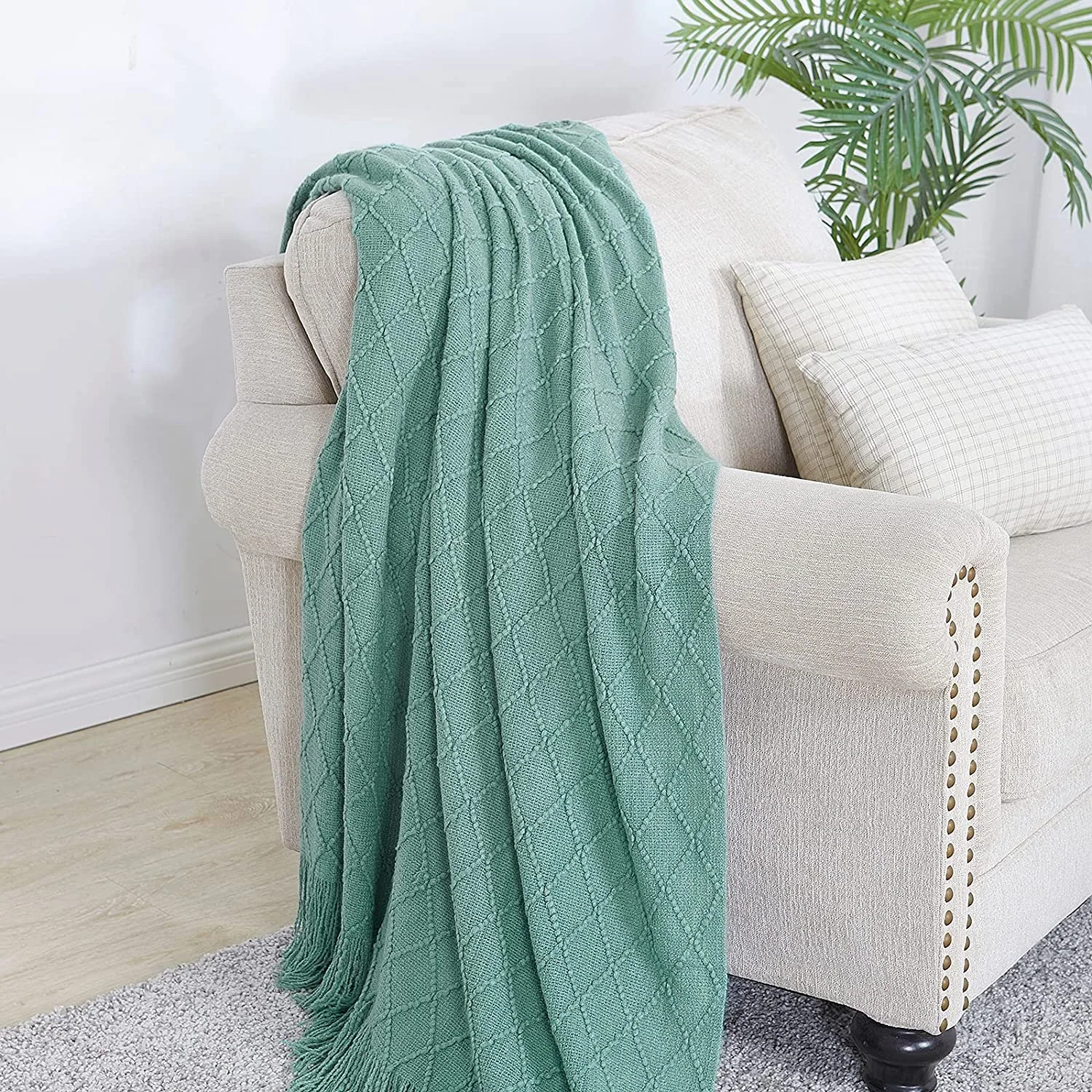 Throw Blanket- Textured Solid Soft Sofa Couch Decorative Knitted Blanket — product image 5