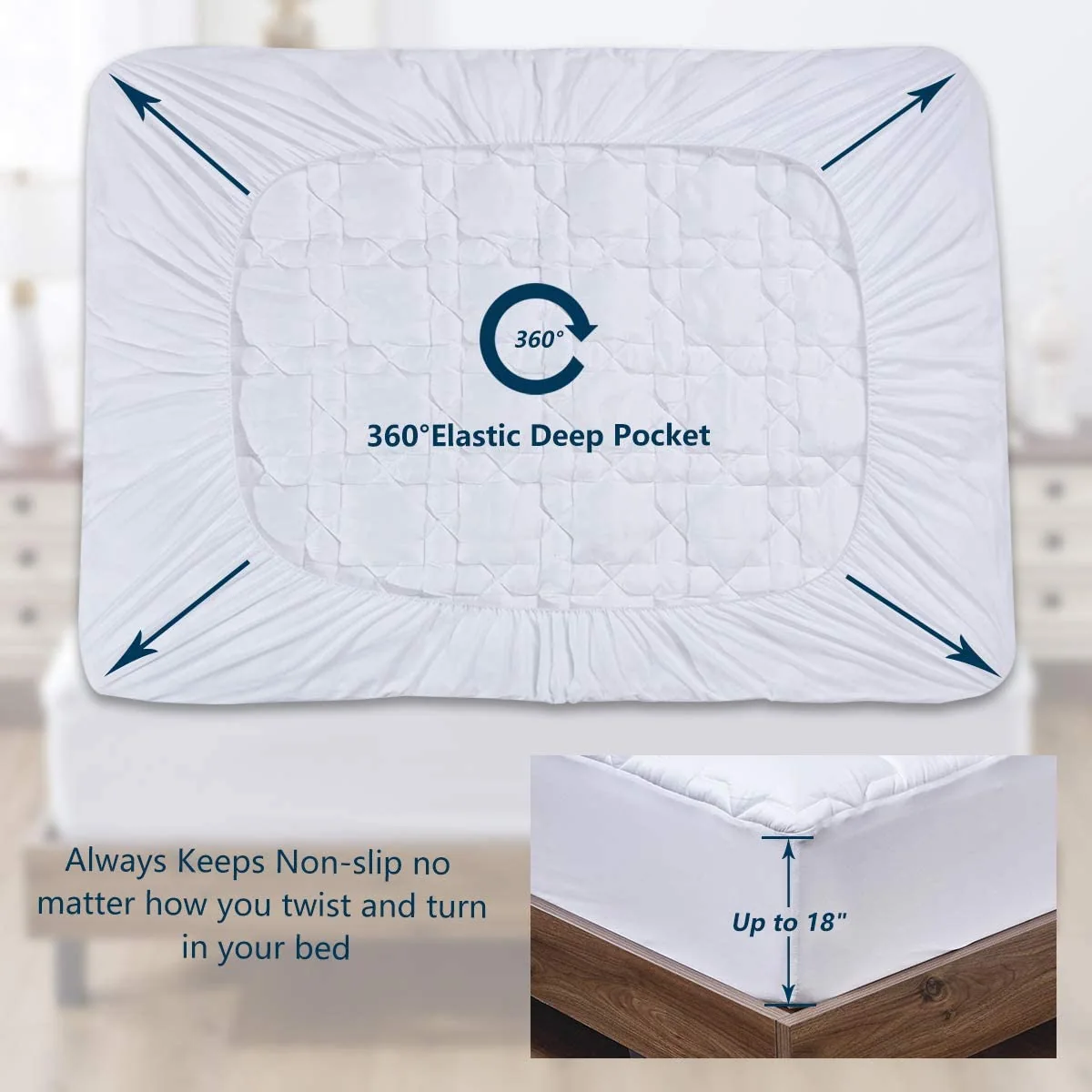 Mattress Pad Deep Pocket Non Slip Cotton Mattress Topper Breathable and Soft Quilted Fitted Mattress Cover — product image 2