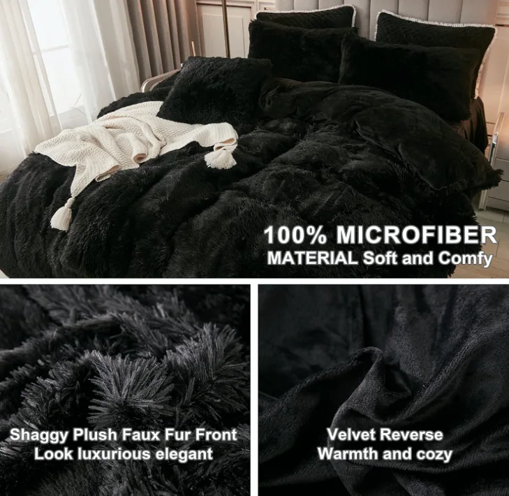 Soft Faux Fur Velvet Comforter Cover Luxury Fuzzy Plush Shaggy Bedding Sets 3 Pieces — product image 16