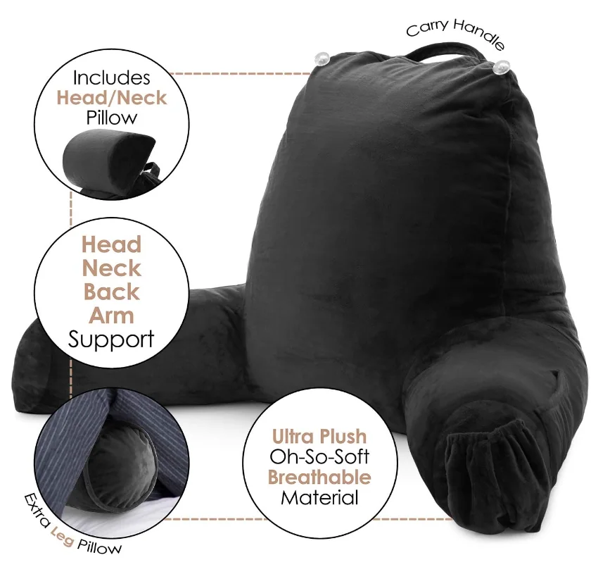 Reading Pillow, Large Back Pillow for Sitting Up in Bed, Memory Foam Back Support Pillow, Reading Pillows for Sitting in Bed, Sit Up Pillow for Bed with Arms and Pockets — product image 11
