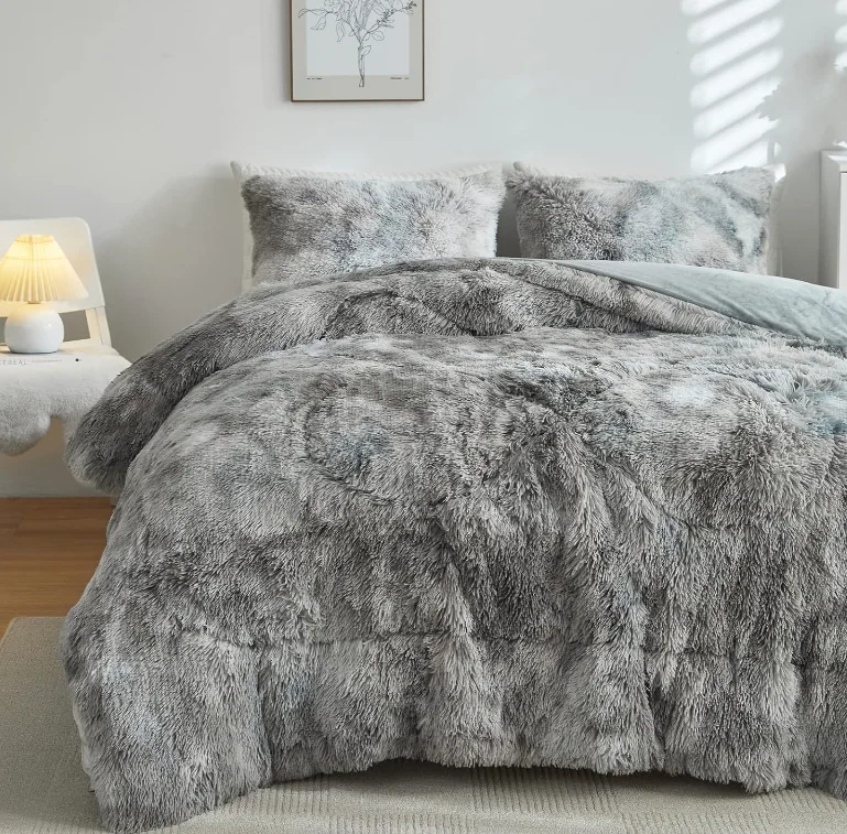 Faux Fur Plush Tie Dye Teal Comforter Set Fluffy Fuzzy Shaggy Bedding Set — product image 5