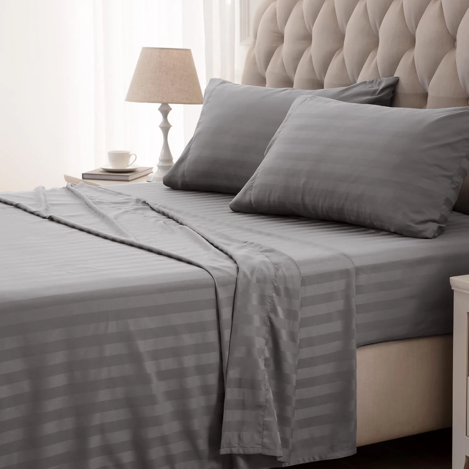 Soft Microfiber 4 Piece Stipe Emboss Bed Sheets with 15" Deep Pocket — product image 9
