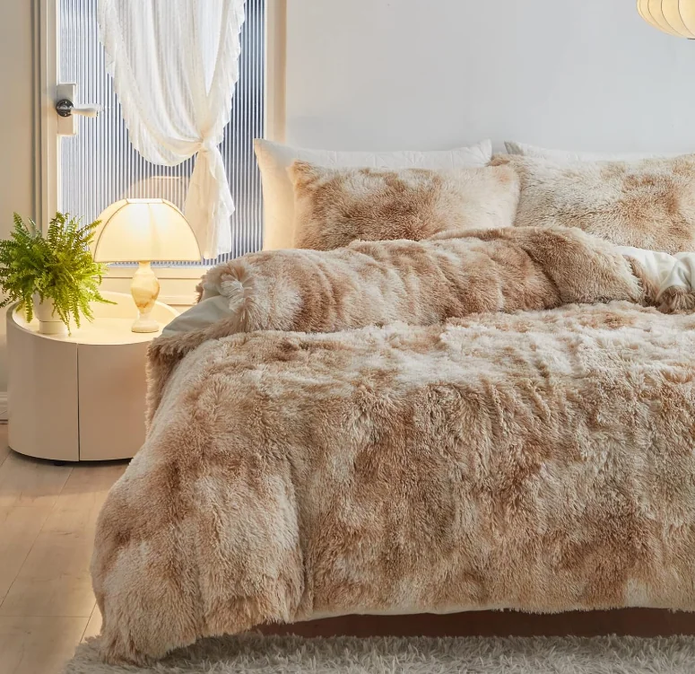 Faux Fur Plush Tie Dye Teal Comforter Set Fluffy Fuzzy Shaggy Bedding Set — product image 6