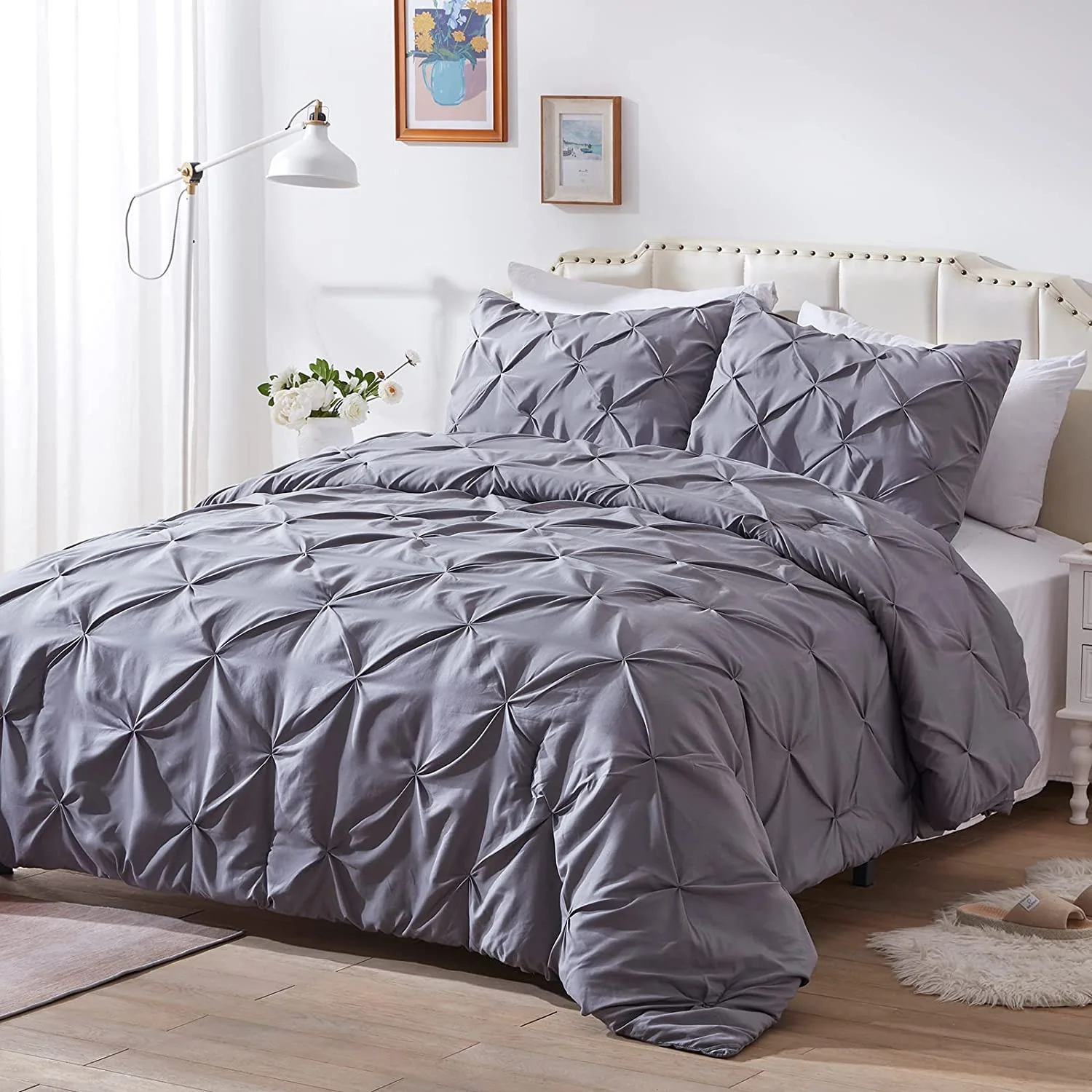 Pinch Pleat Comforter Set - Soft Microfiber Lightweight Down Alternative All Season 3 Pieces Comforters & Sets — product image 7