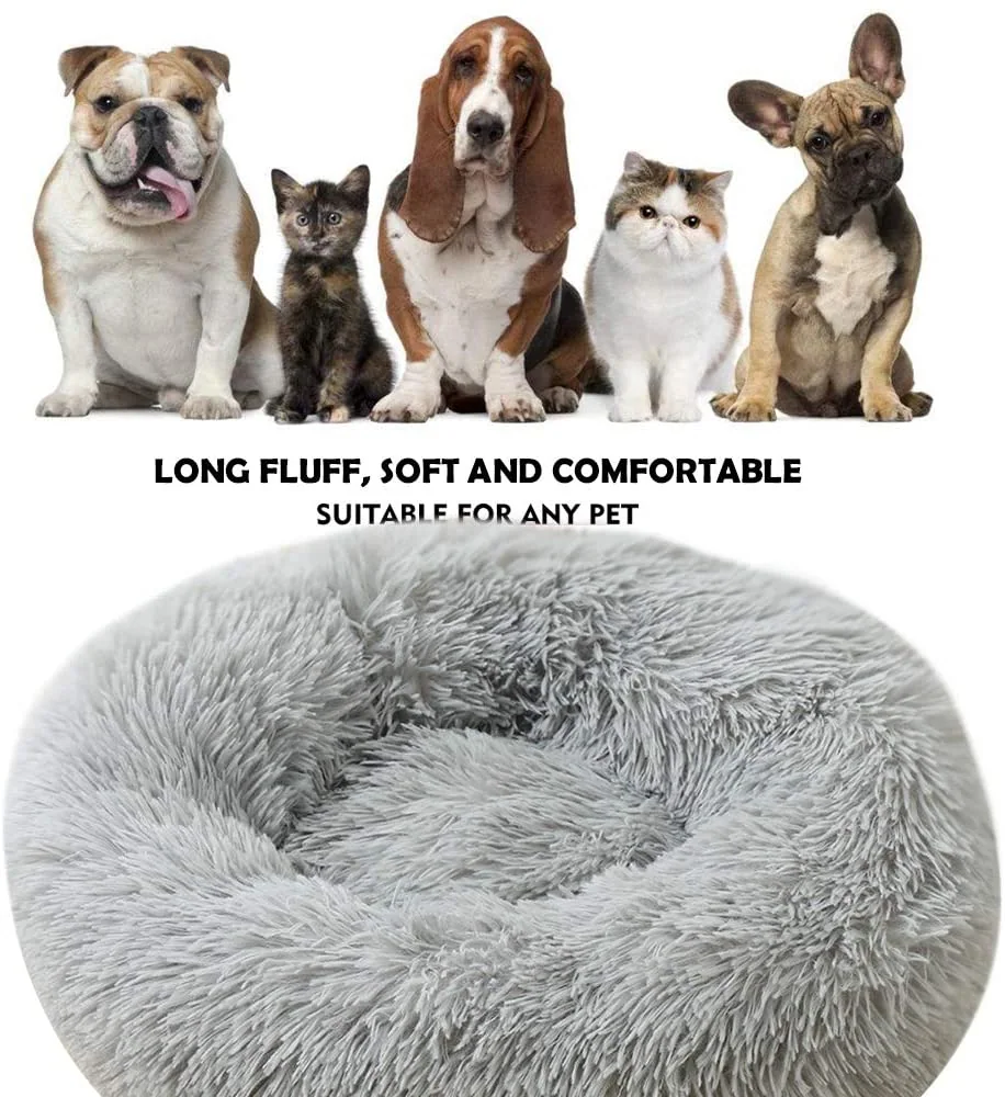 Small Dog Bed- Round Donut Washable Plush Fluffy Faux Fur Soft Cushion Beds — product image 4