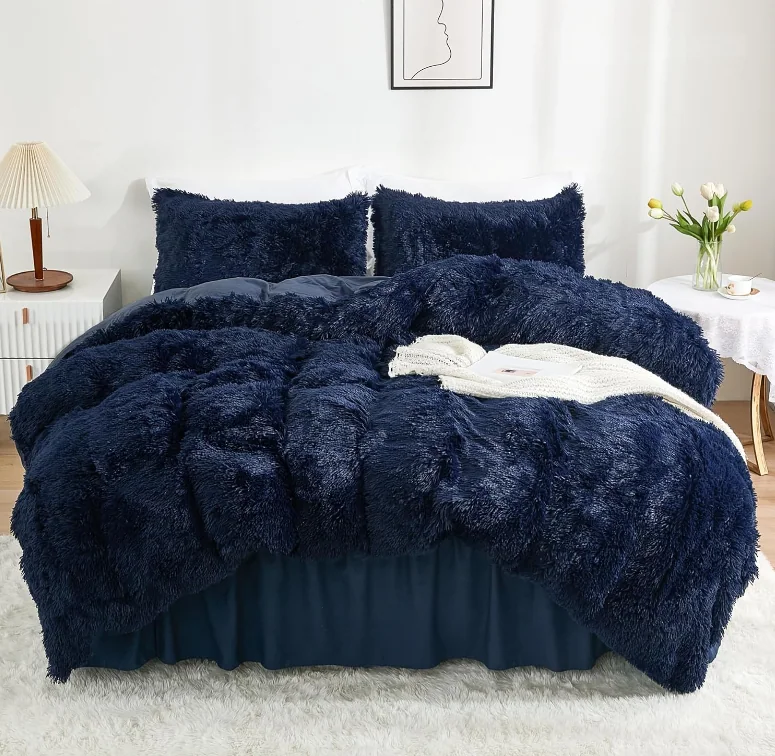 Soft Faux Fur Velvet Comforter Cover Luxury Fuzzy Plush Shaggy Bedding Sets 3 Pieces — product image 10
