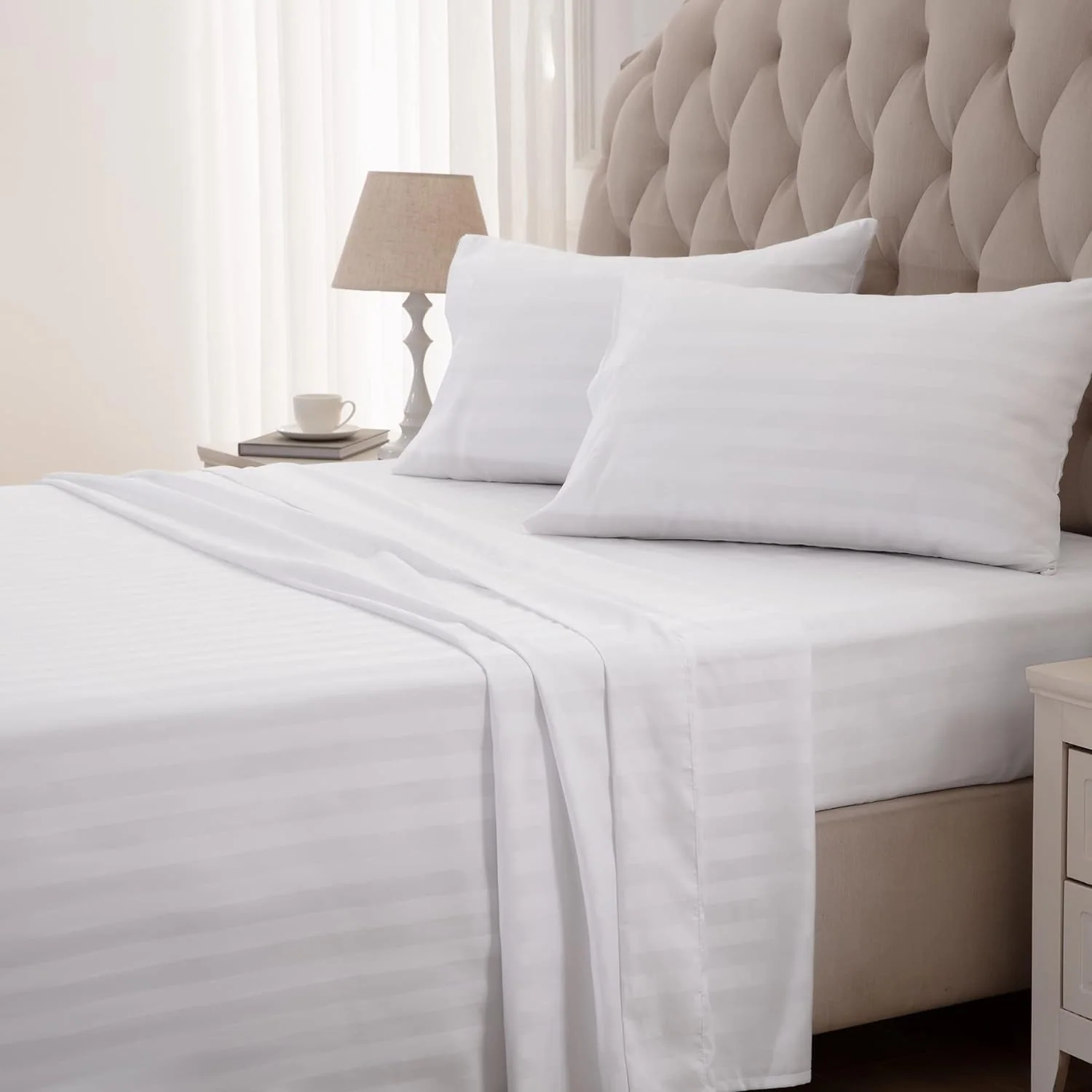 Soft Microfiber 4 Piece Stipe Emboss Bed Sheets with 15" Deep Pocket — product image 11