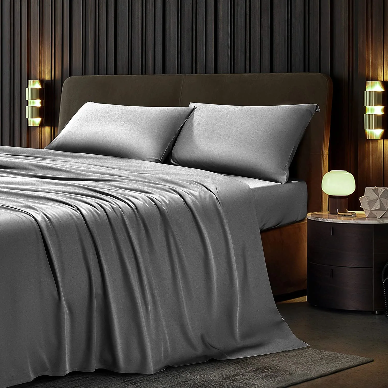 100% Viscose from Bamboo Sheets Set 4PCs Queen Grey - Cooling Breathable Bed Sheets for Queen Size Bed with Deep Pocket — product image 2