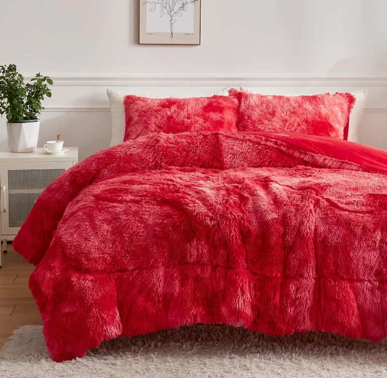 Faux Fur Plush Tie Dye Teal Comforter Set Fluffy Fuzzy Shaggy Bedding Set — product image 4