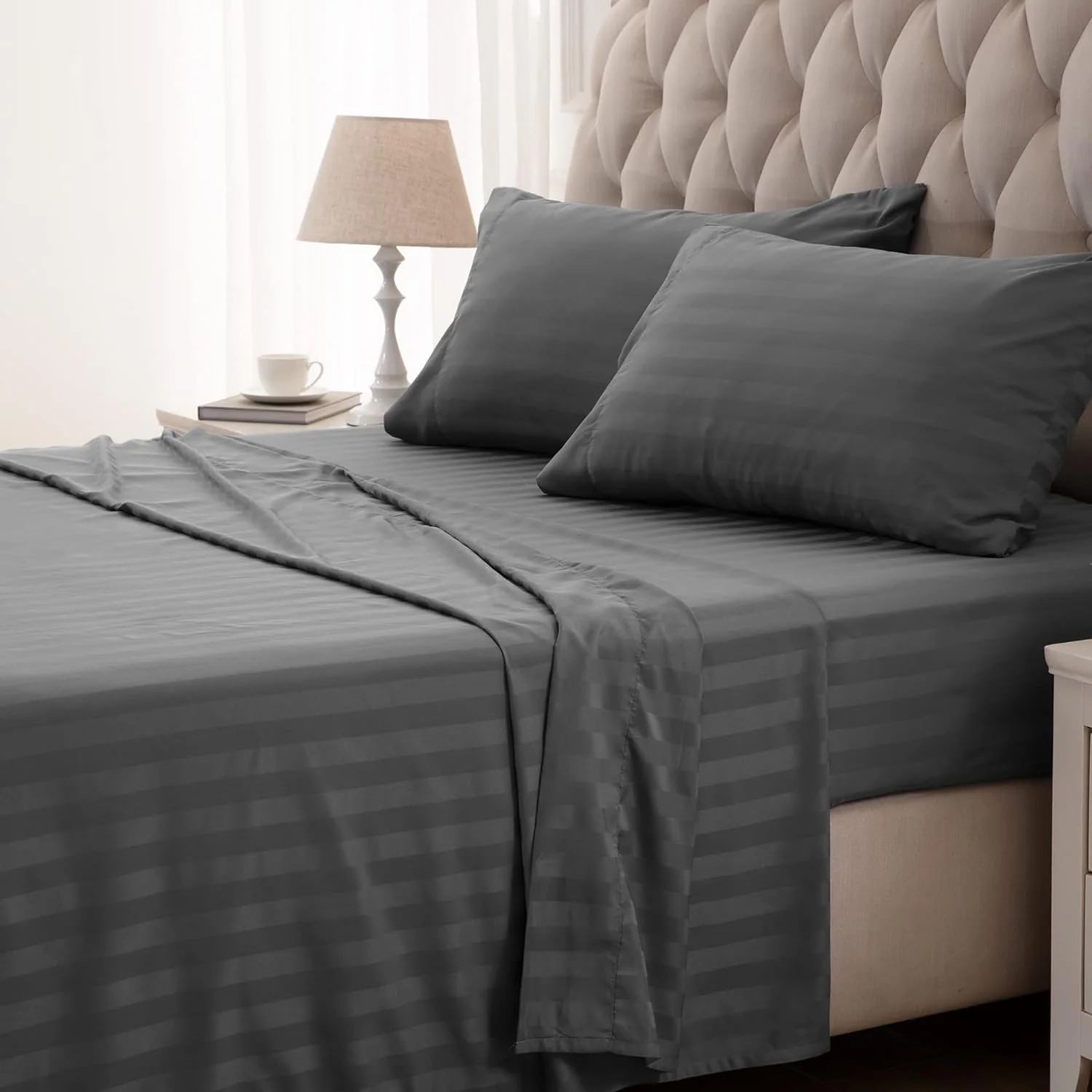 Soft Microfiber 4 Piece Stipe Emboss Bed Sheets with 15" Deep Pocket — product image 7