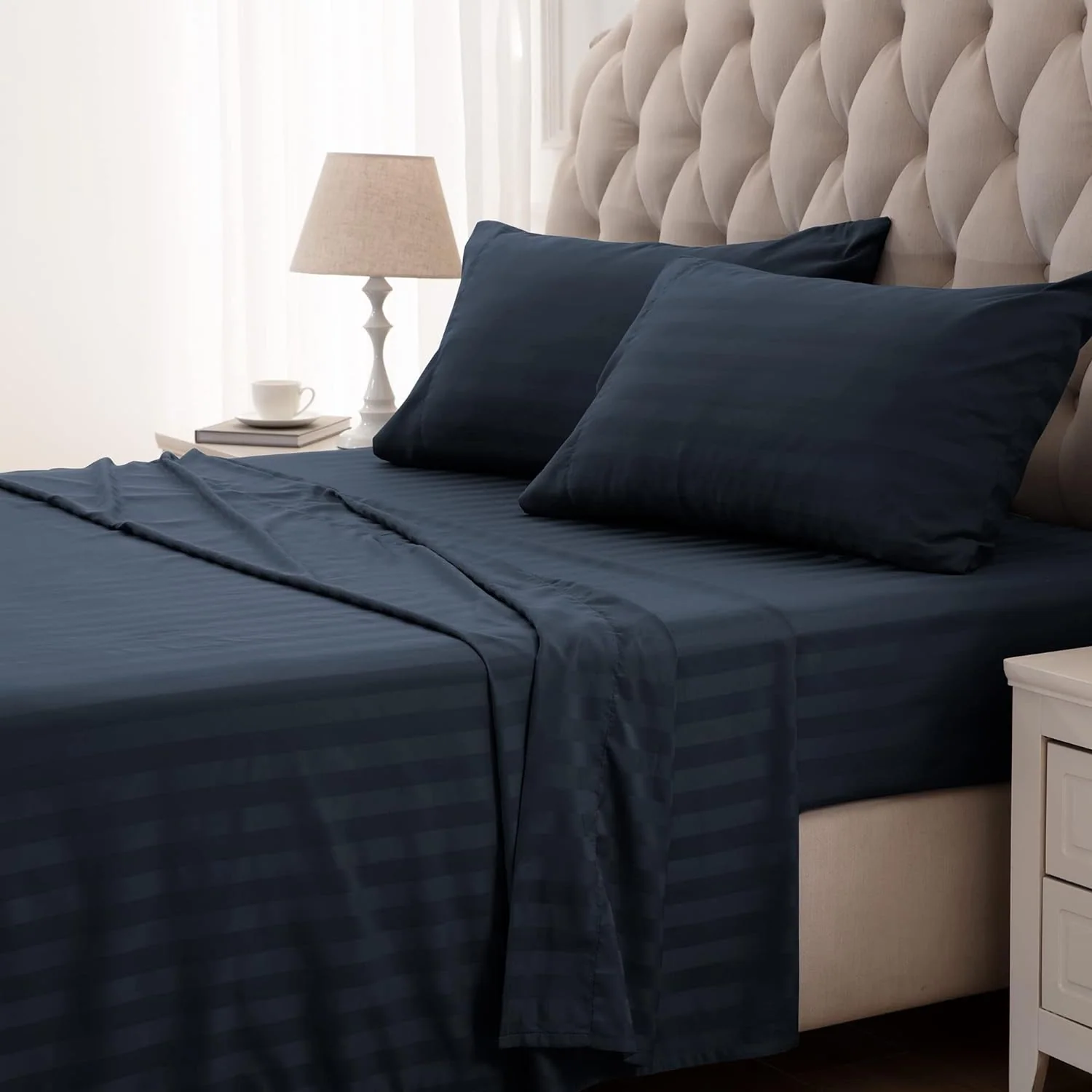 Soft Microfiber 4 Piece Stipe Emboss Bed Sheets with 15" Deep Pocket — product image 10