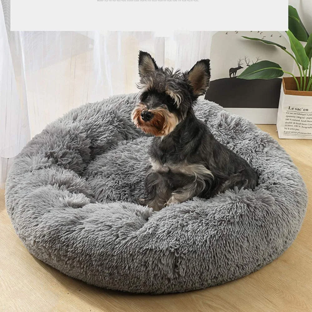Small Dog Bed- Round Donut Washable Plush Fluffy Faux Fur Soft Cushion Beds — product image 2