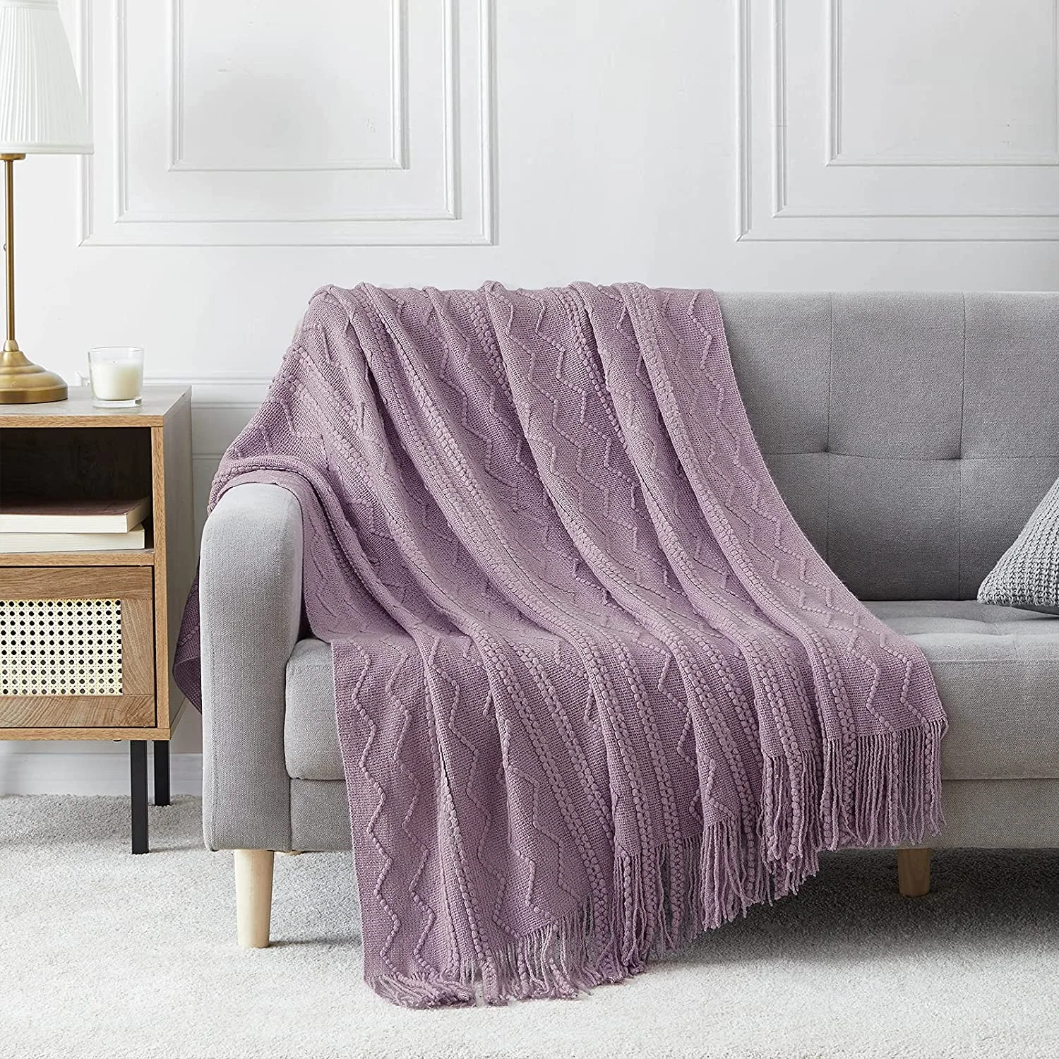 Throw Blanket- Textured Solid Soft Sofa Couch Decorative Knitted Blanket — product image 1